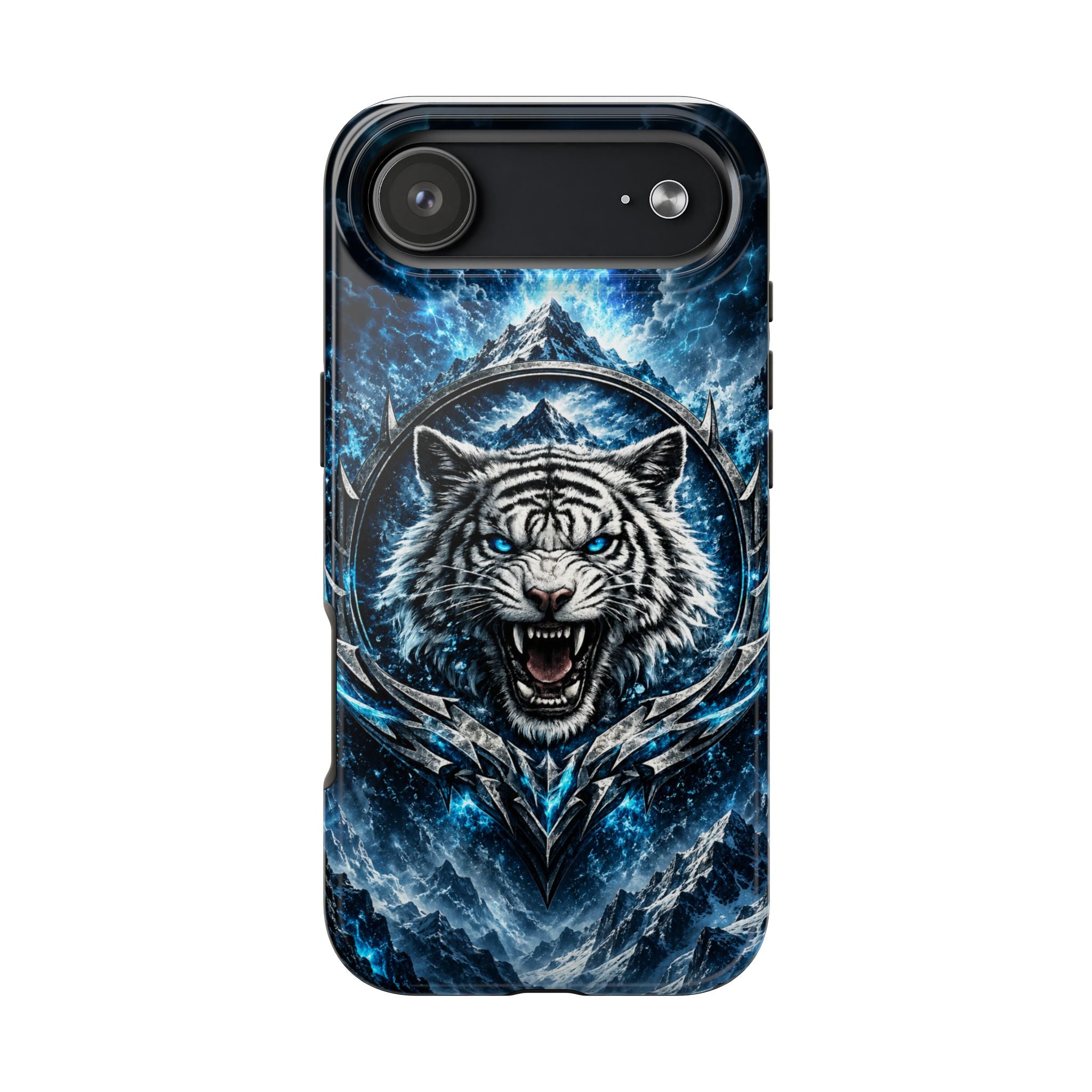 Blue White Tiger Tough Phone Case — Rugged Armor Cover with Fierce Snow Tiger Design