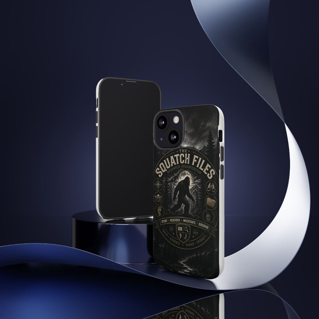 Squatch Files Research Organization Phone Case — Bigfoot Sasquatch Moonlit Forest Design
