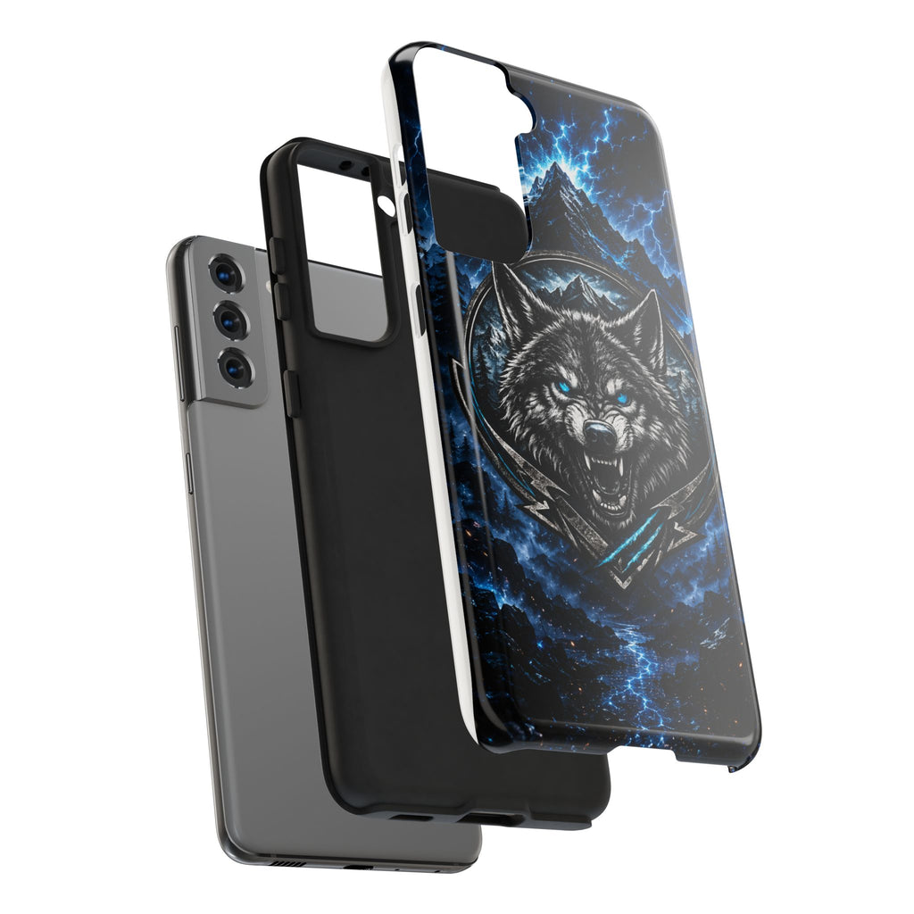 Wolf Thunder Tough Phone Case — Rugged Protective Case with Blue Lightning Wolf Design