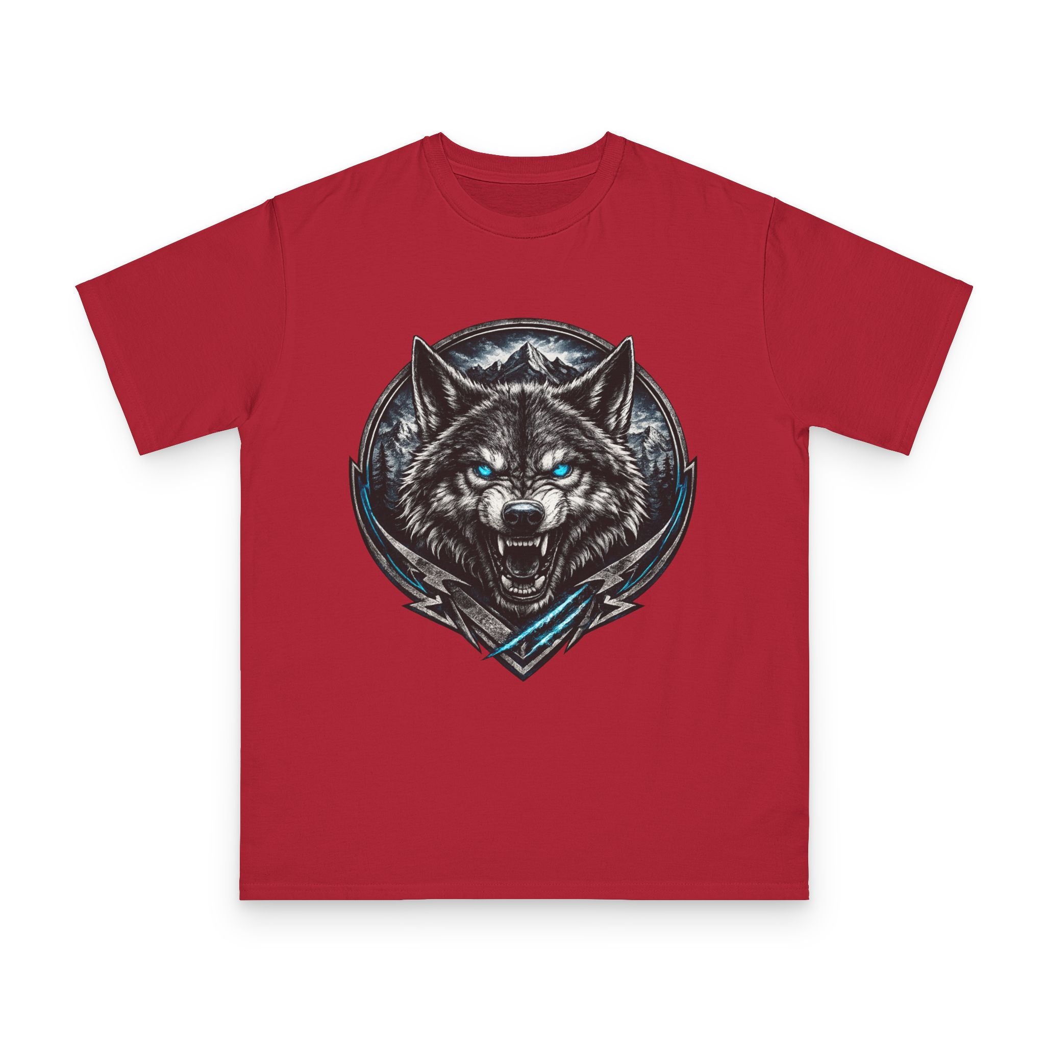 Wolf Head Graphic T-Shirt — Fierce Blue-Eyed Wolf Crest Tee