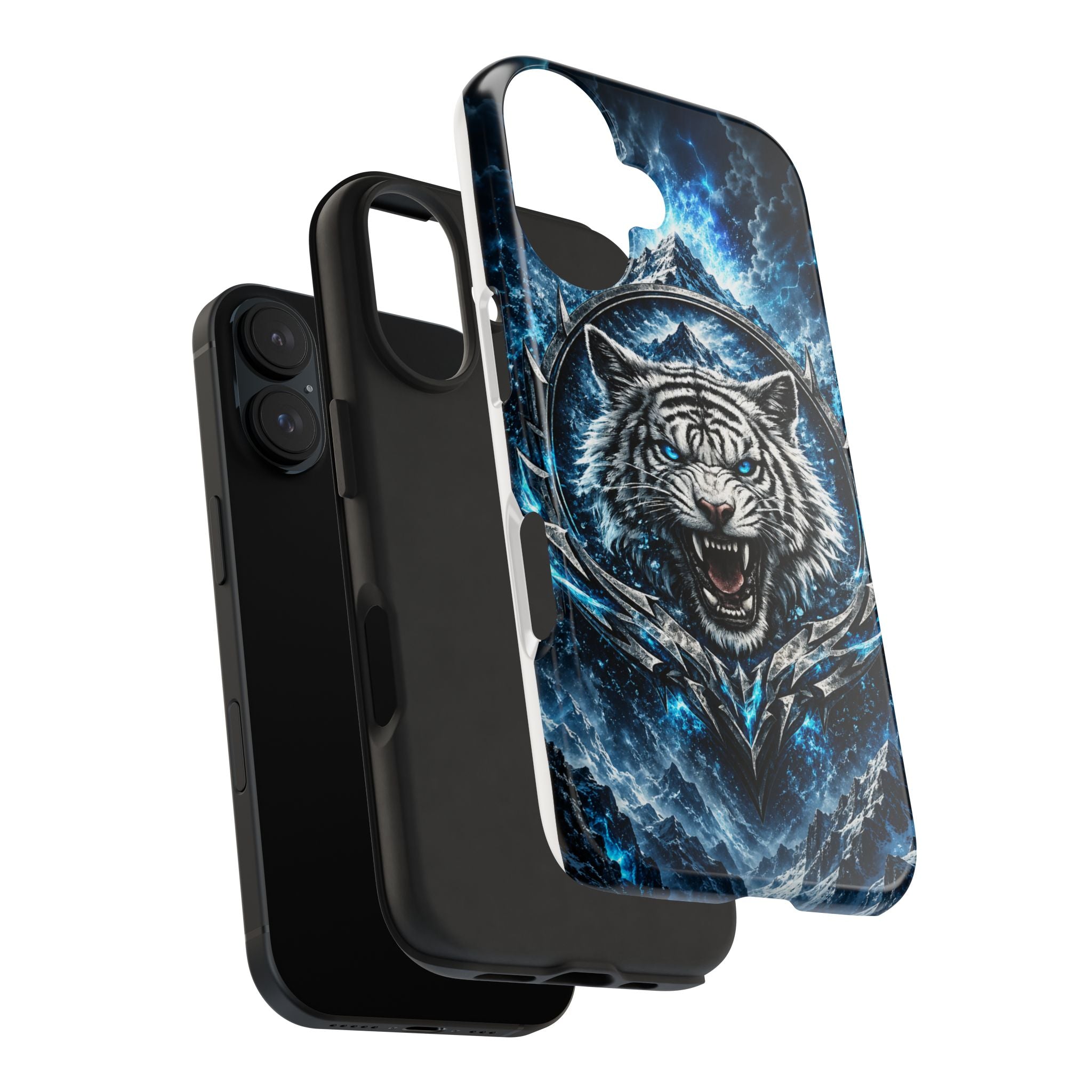 Blue White Tiger Tough Phone Case — Rugged Armor Cover with Fierce Snow Tiger Design