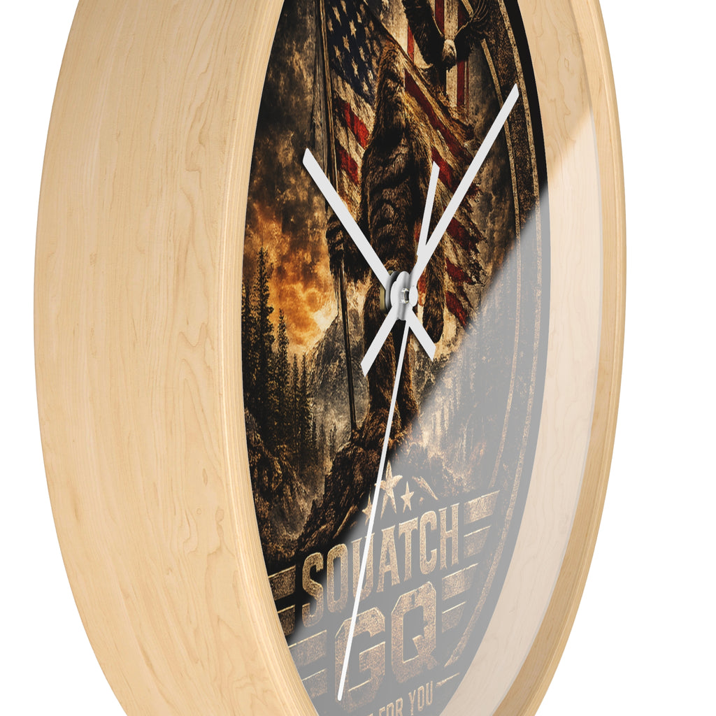 Squatch GQ Rustic Bigfoot Wall Clock — Patriotic American Cabin Decor