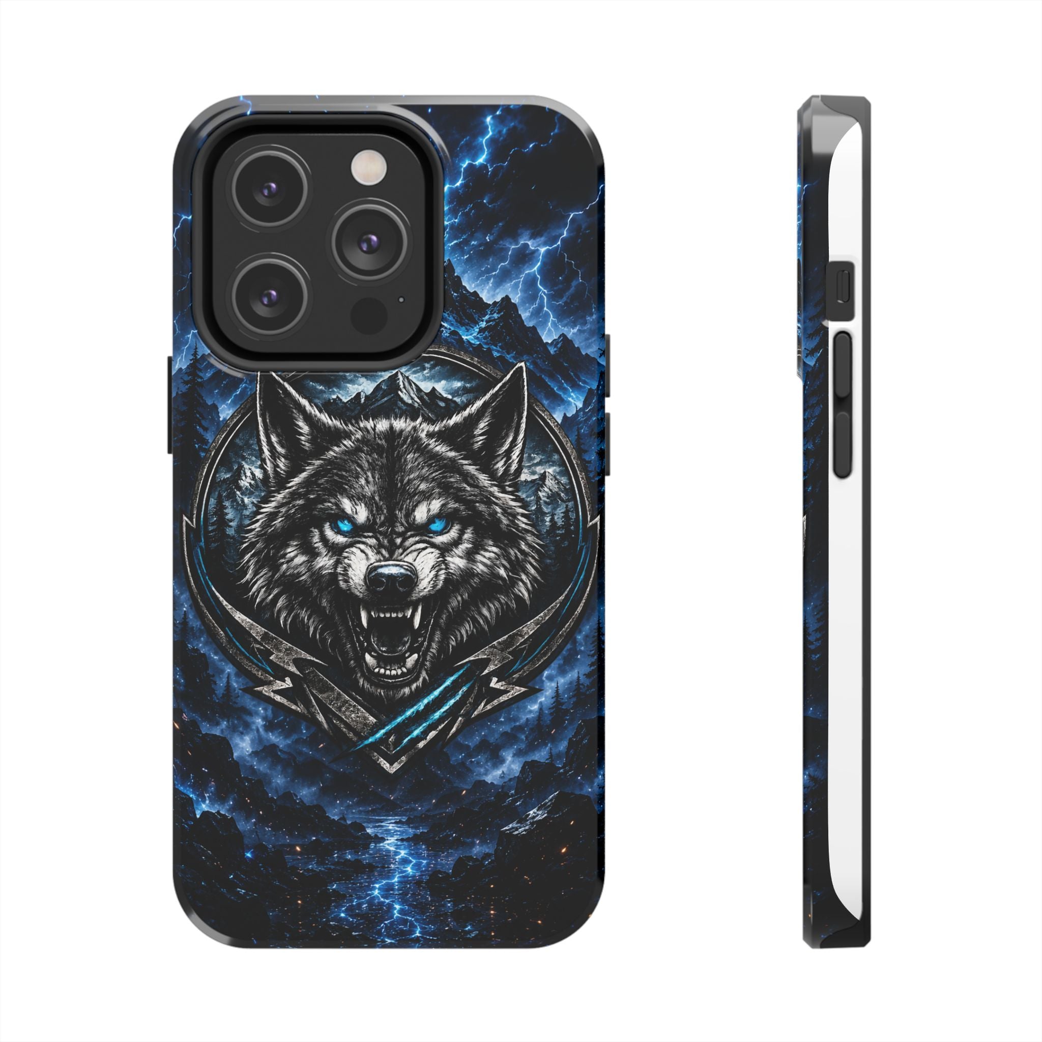 Wolf Thunder Tough Phone Case — Rugged Protective Case with Blue Lightning Wolf Design