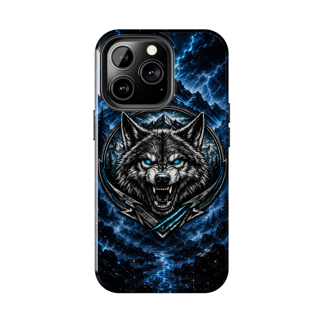 Wolf Thunder Tough Phone Case — Rugged Protective Case with Blue Lightning Wolf Design