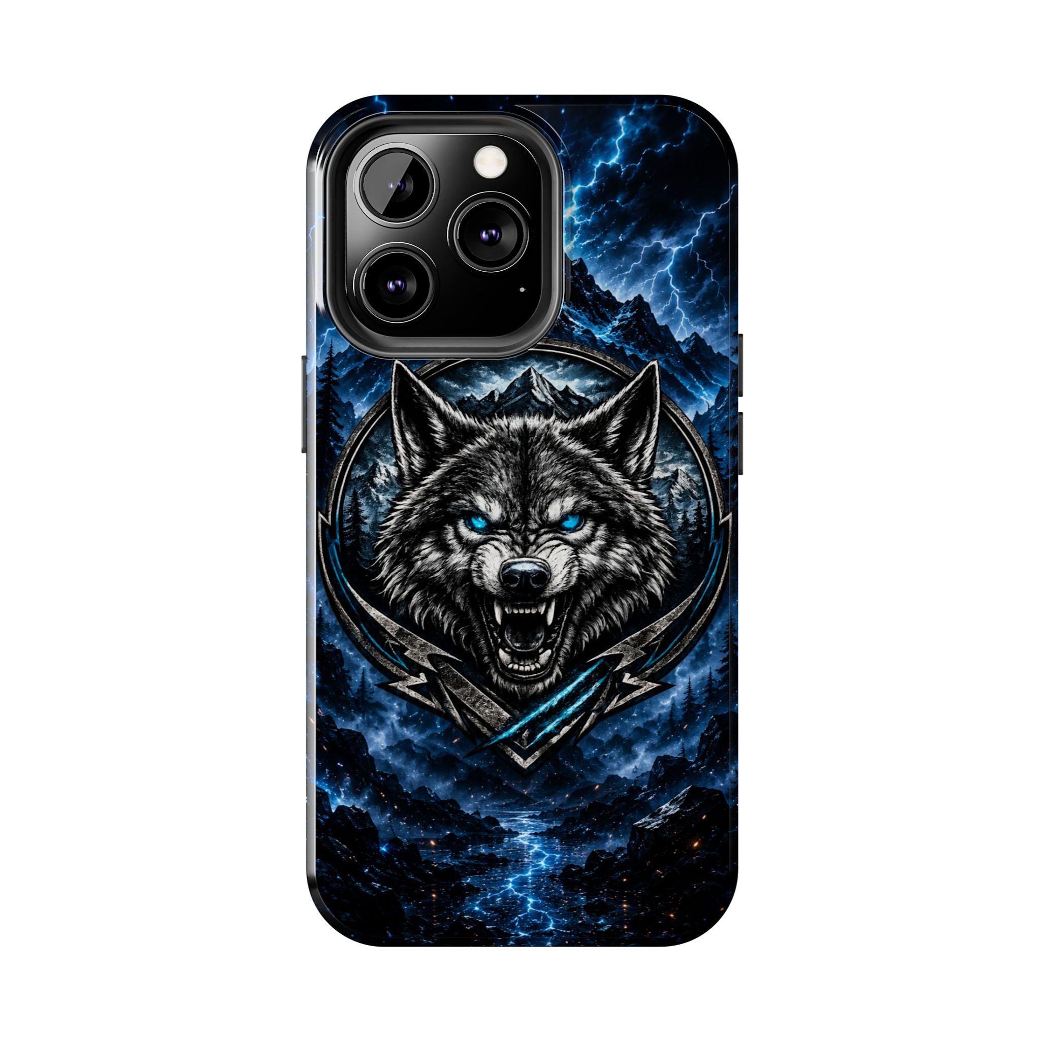 Wolf Thunder Tough Phone Case — Rugged Protective Case with Blue Lightning Wolf Design