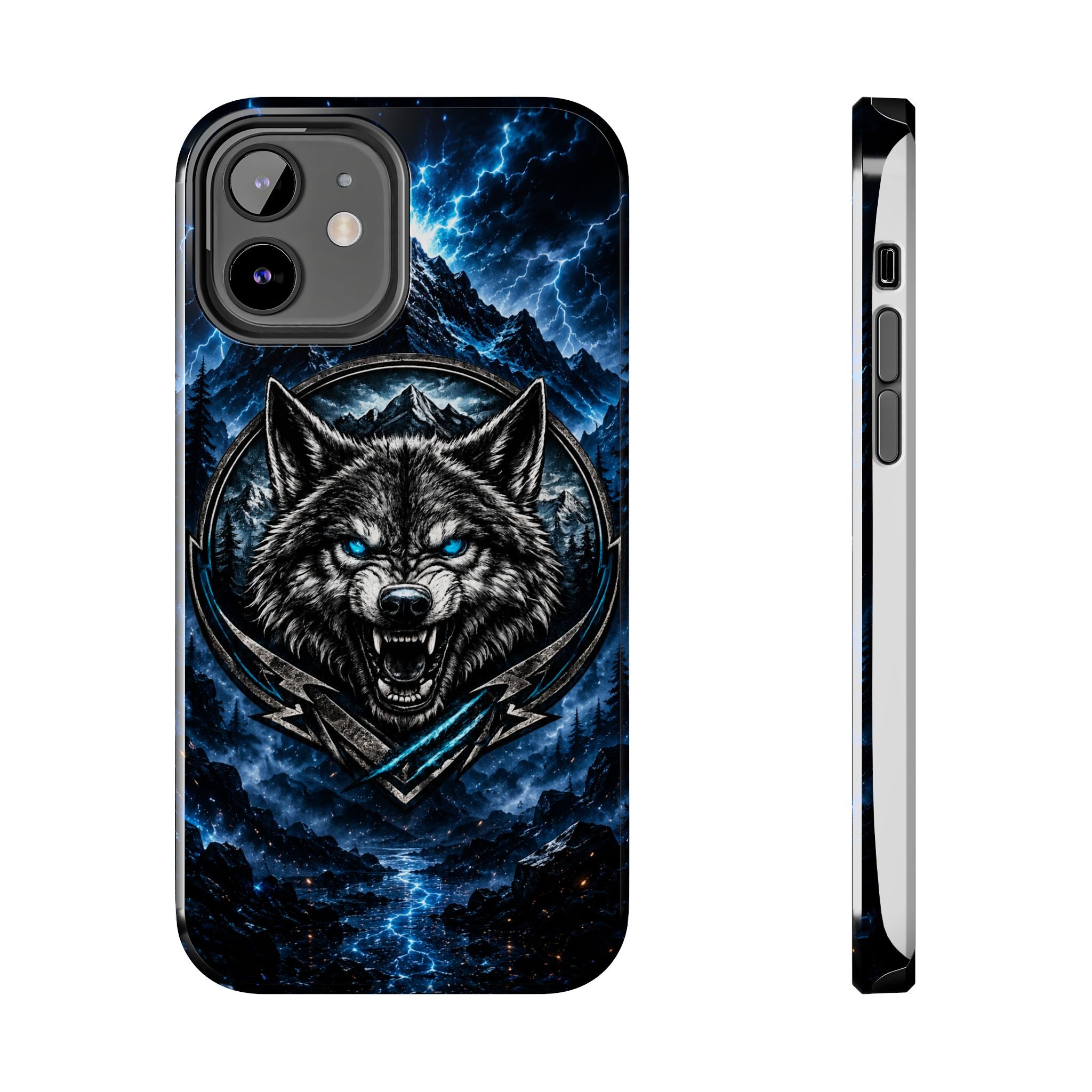 Wolf Thunder Tough Phone Case — Rugged Protective Case with Blue Lightning Wolf Design