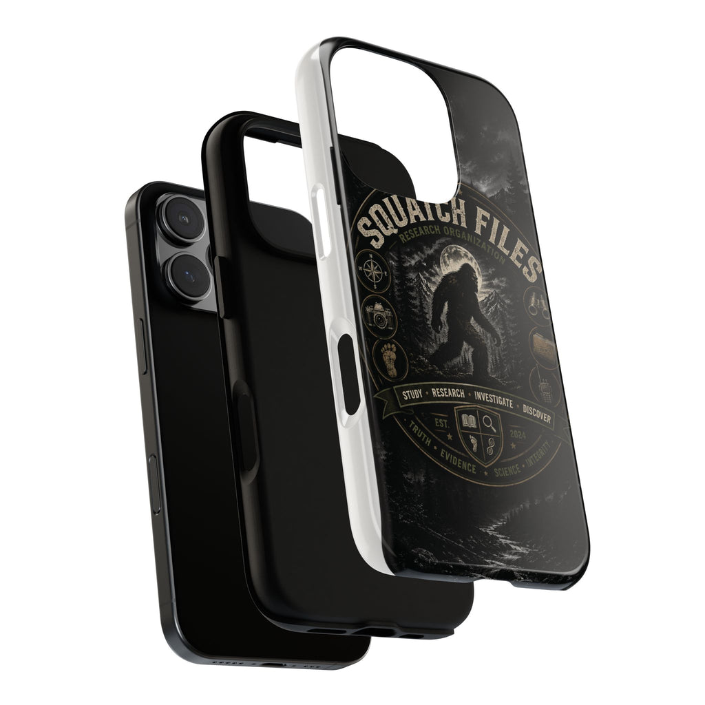 Squatch Files Research Organization Phone Case — Bigfoot Sasquatch Moonlit Forest Design