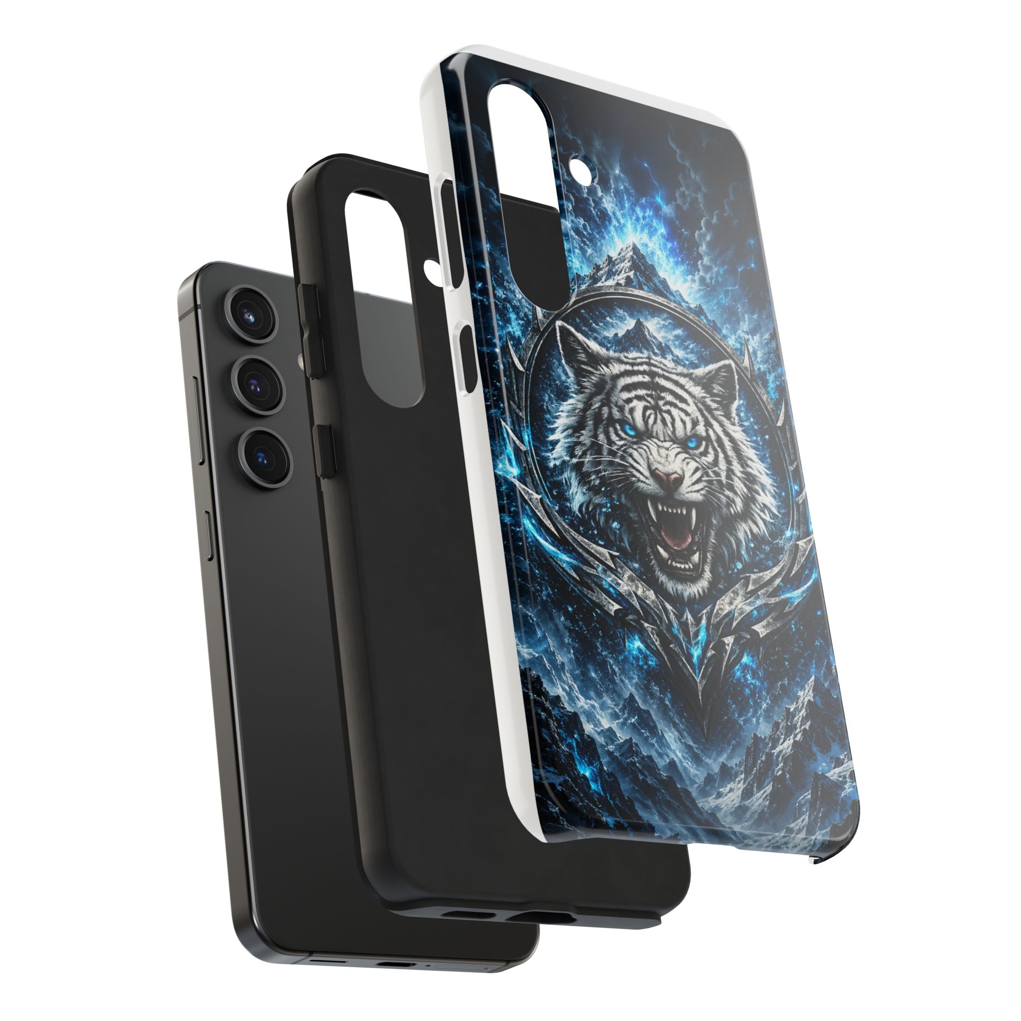 Blue White Tiger Tough Phone Case — Rugged Armor Cover with Fierce Snow Tiger Design