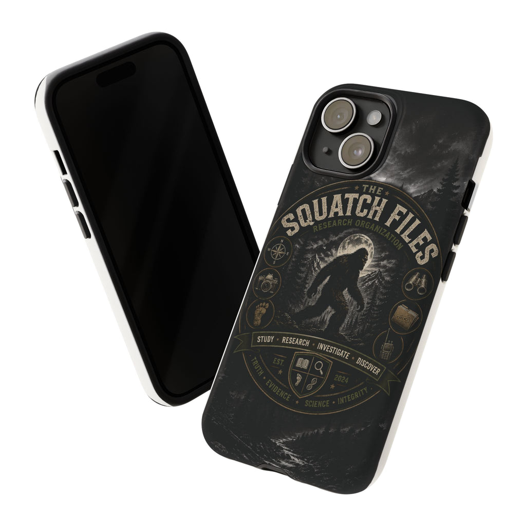 Squatch Files Research Organization Phone Case — Bigfoot Sasquatch Moonlit Forest Design