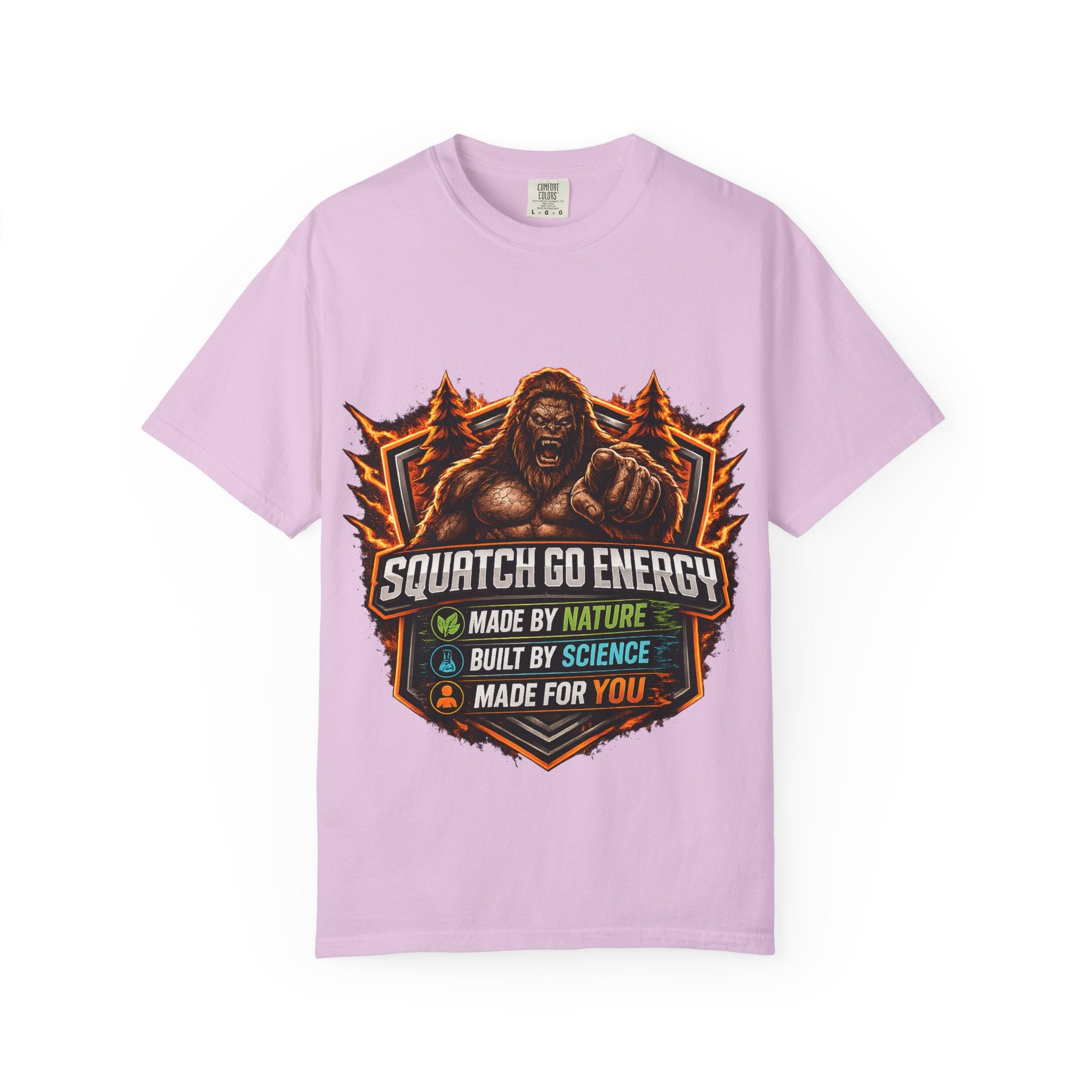 Squatch Go Energy T-Shirt — Sasquatch Vintage Badge Tee (Made by Nature • Built by Science)