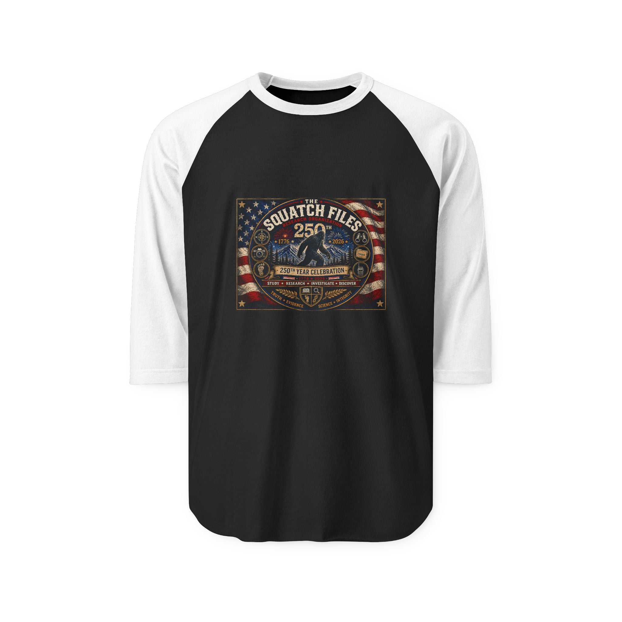 Raglan Shirt — Squatch Files 25 Vintage Bigfoot Flag Design
