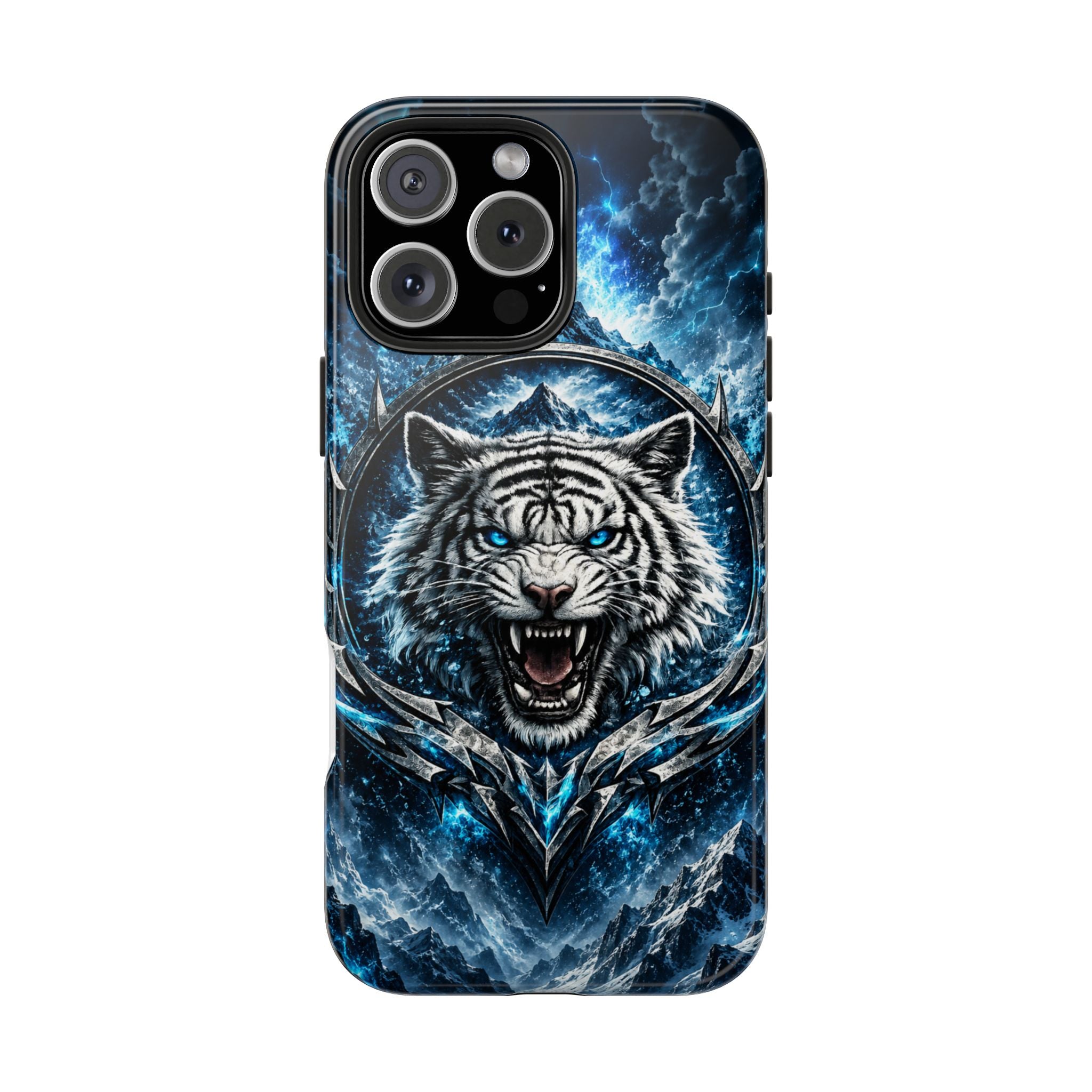 Blue White Tiger Tough Phone Case — Rugged Armor Cover with Fierce Snow Tiger Design