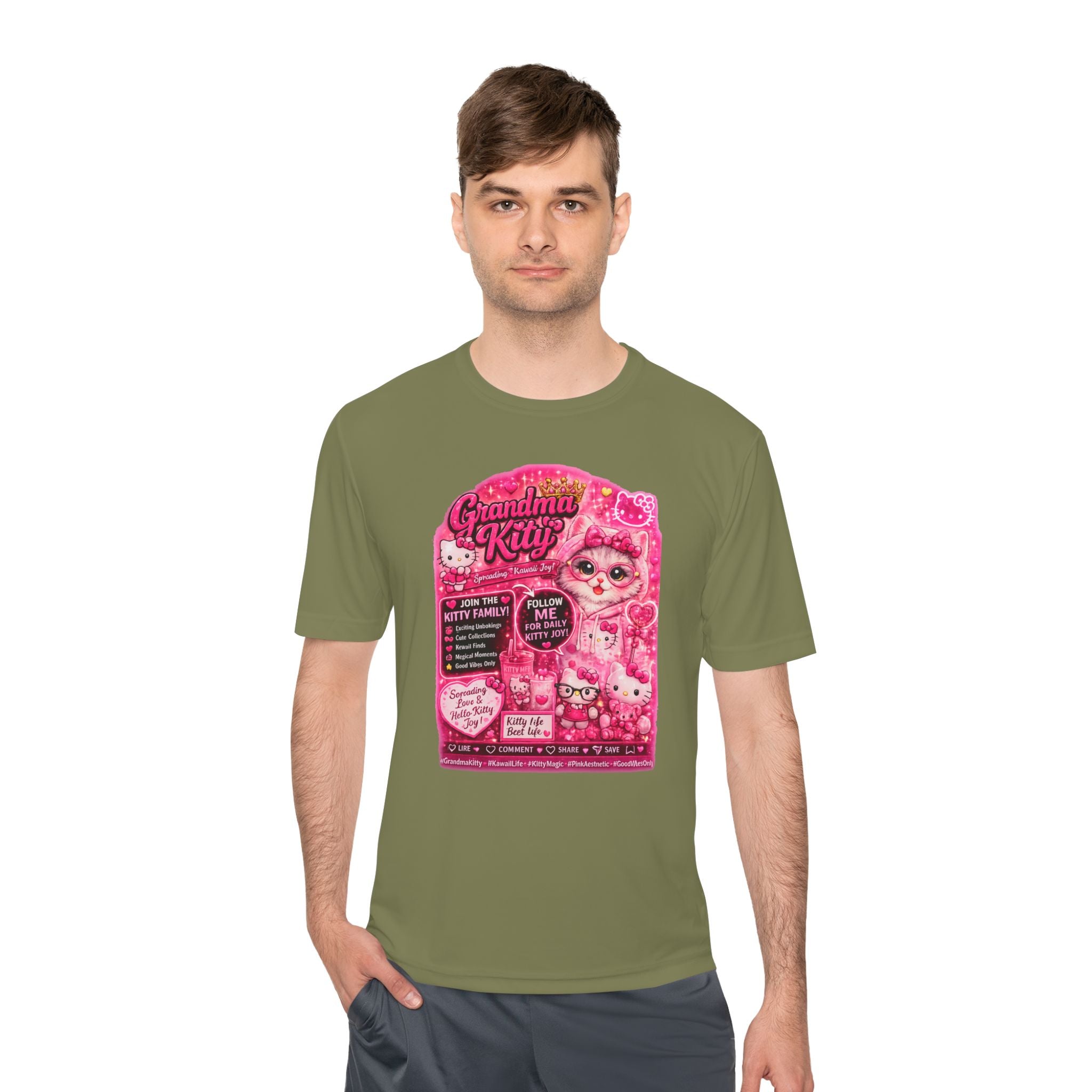 Grandma Kitty Graphic Tee — Cute Pink Cat Vintage Patch Design
