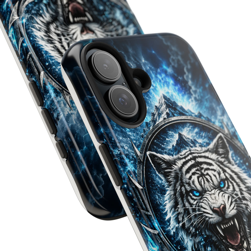 Blue White Tiger Tough Phone Case — Rugged Armor Cover with Fierce Snow Tiger Design