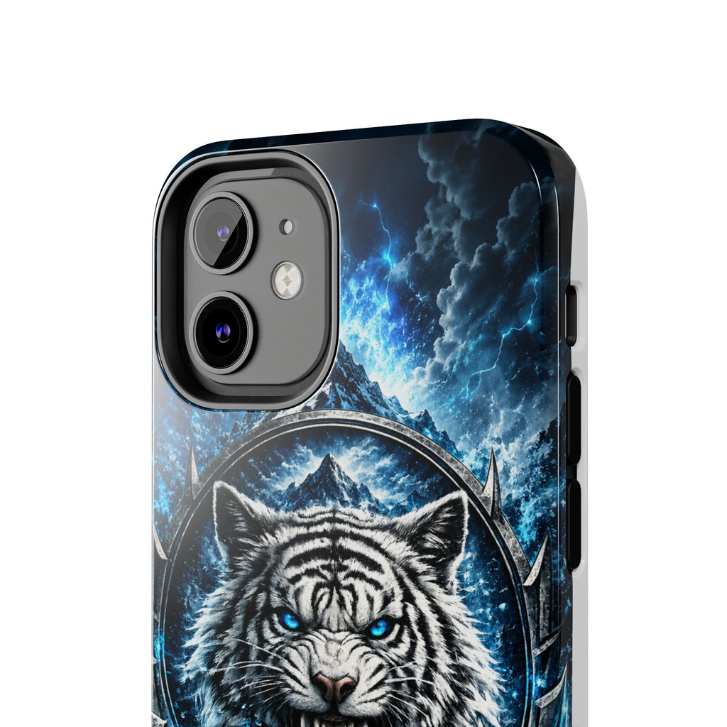 Blue White Tiger Tough Phone Case — Rugged Armor Cover with Fierce Snow Tiger Design