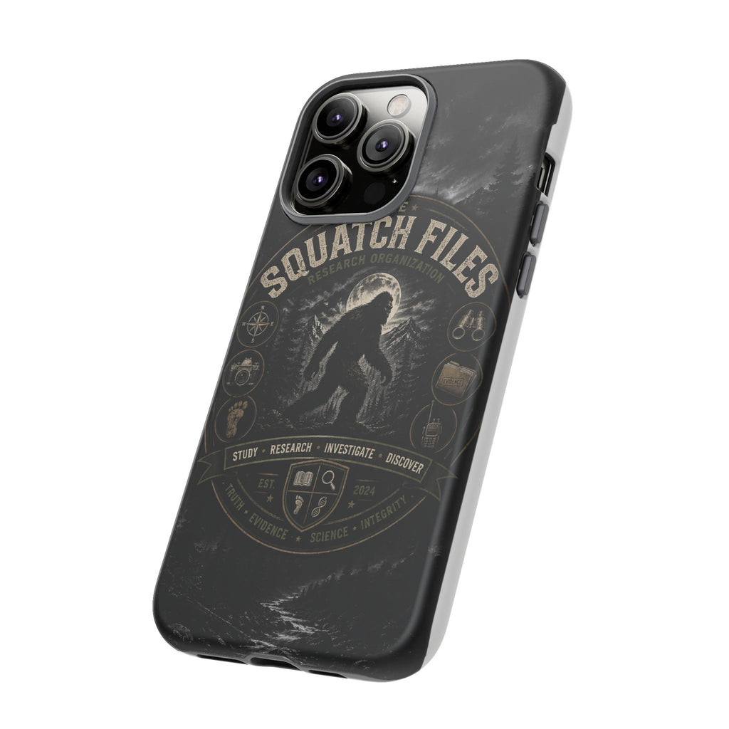 Squatch Files Research Organization Phone Case — Bigfoot Sasquatch Moonlit Forest Design