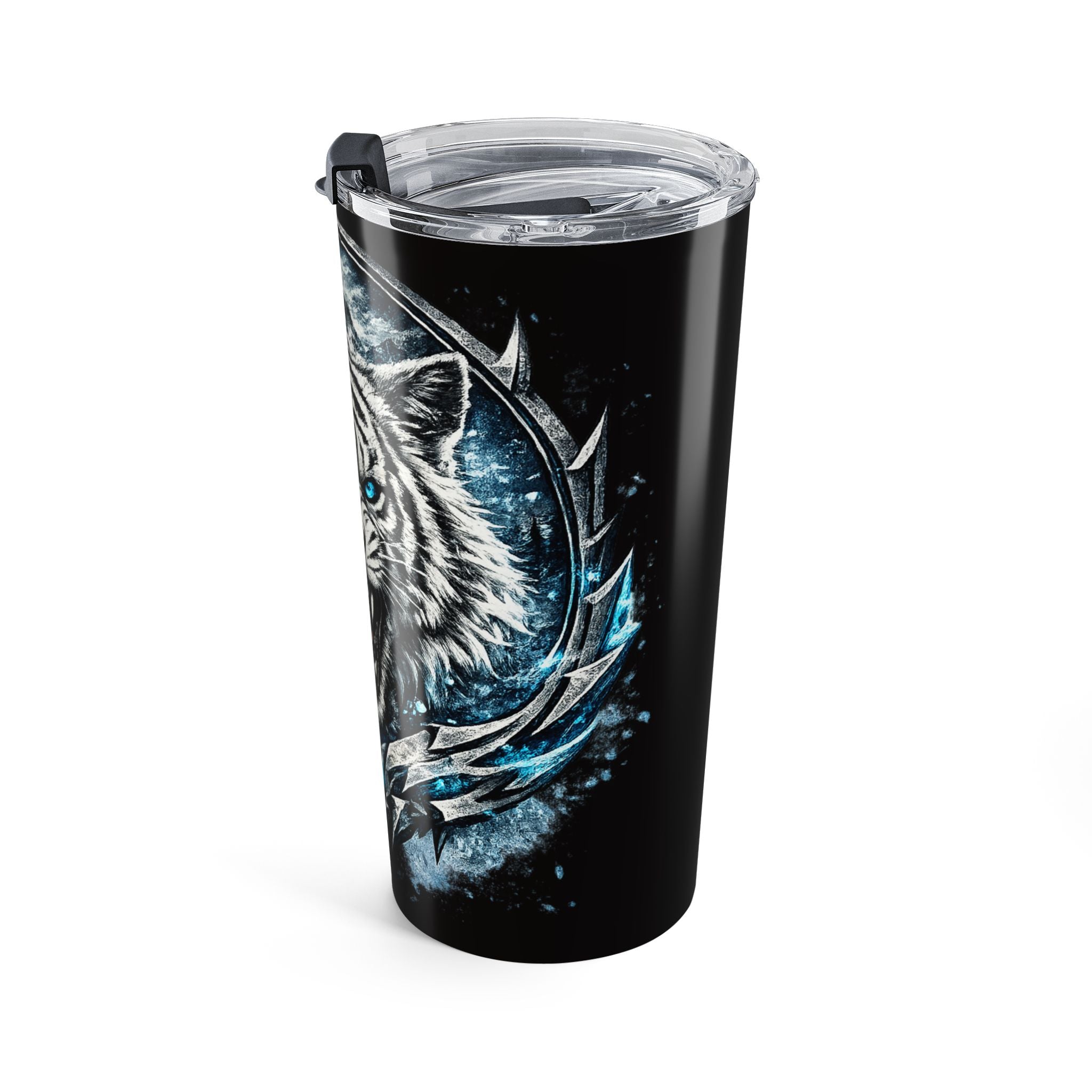 20oz White Tiger Tumbler — Fierce Blue-Eyed Animal Travel Cup