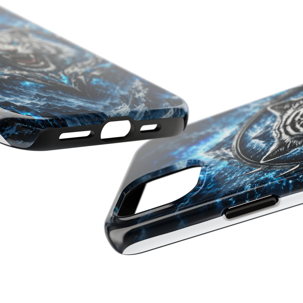 Blue White Tiger Tough Phone Case — Rugged Armor Cover with Fierce Snow Tiger Design