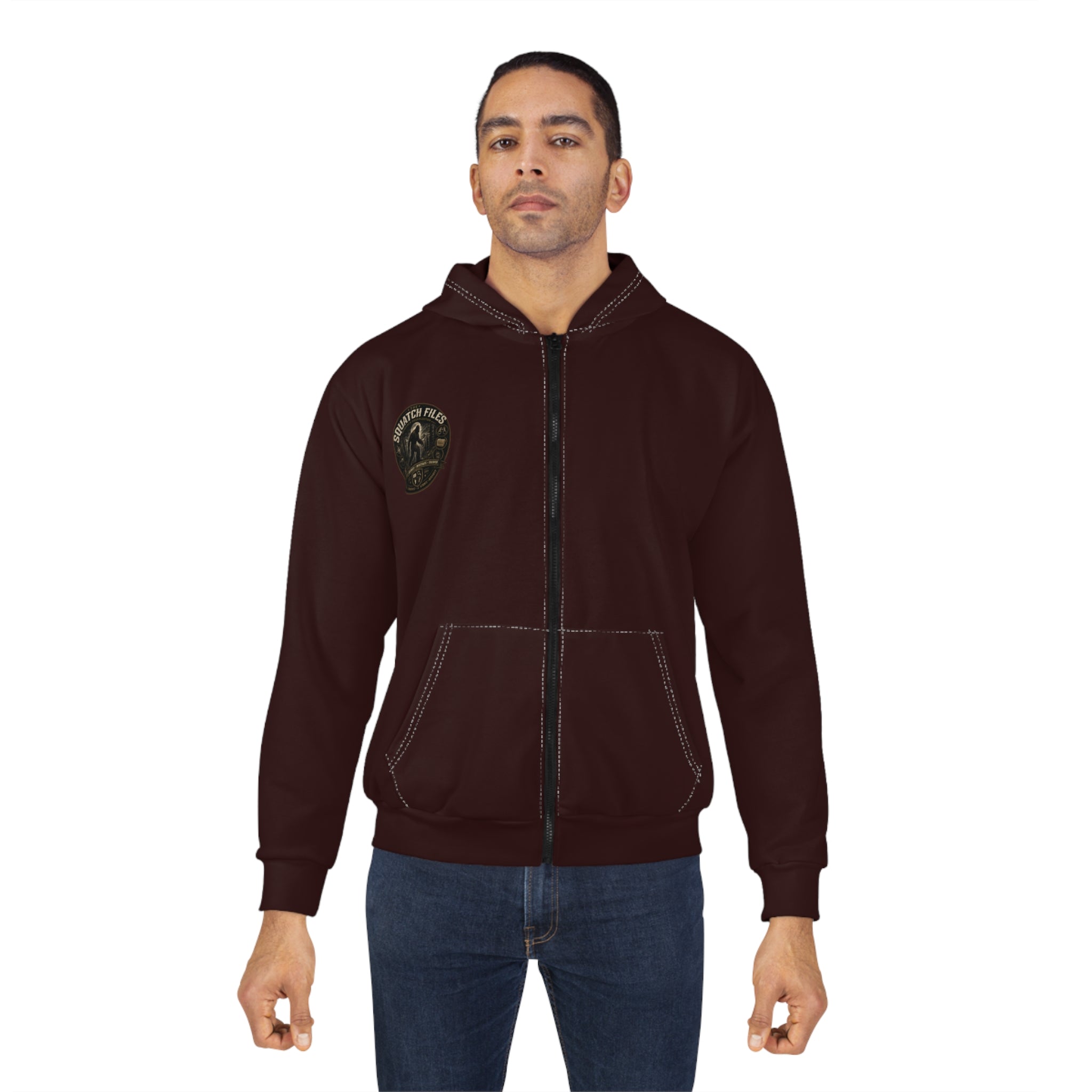 Bigfoot Field Researcher Zip Hoodie — "Squatch Field" Vintage Patch