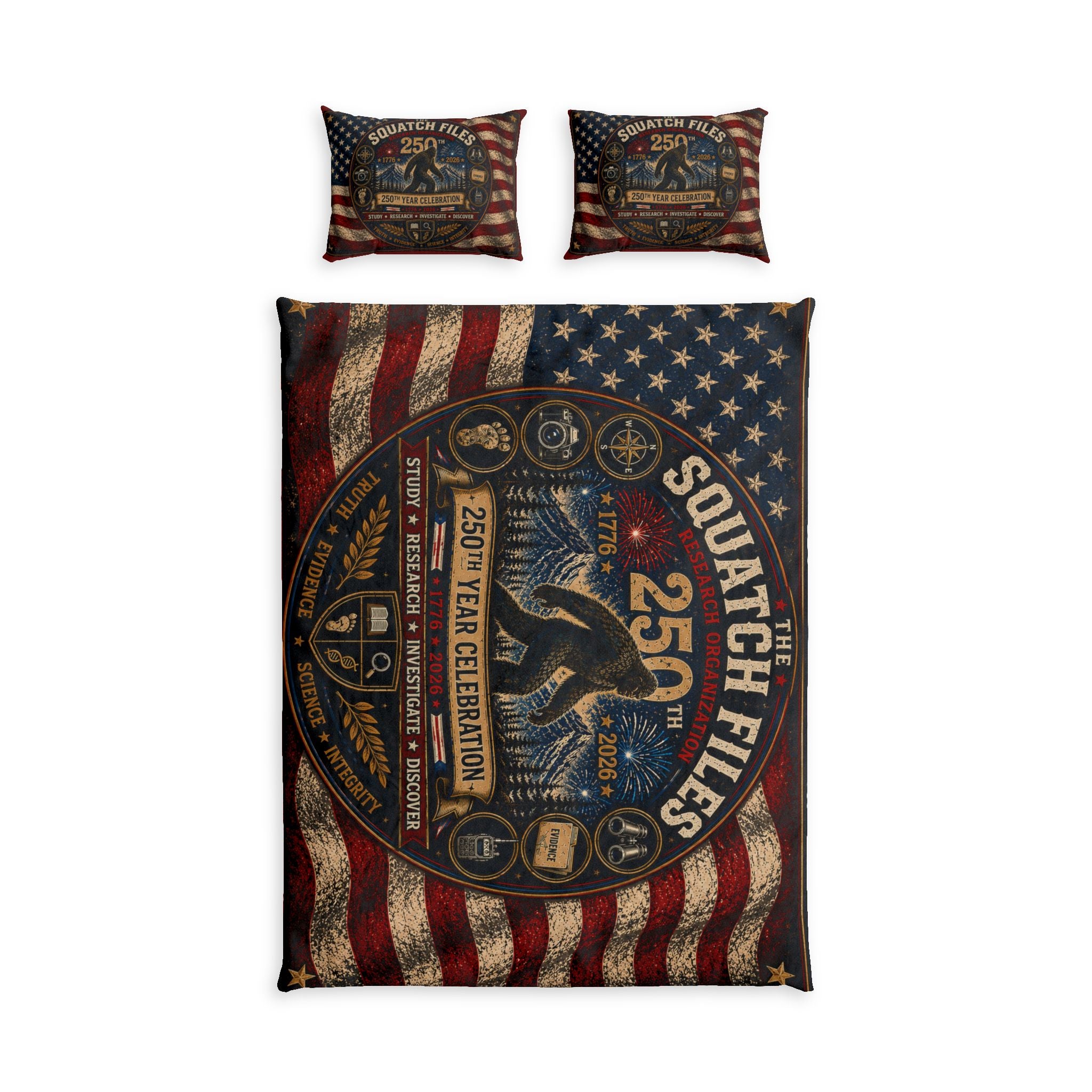 American Flag Sasquatch Bedding Set — "The Squatch Files 25" Cotton Duvet Cover