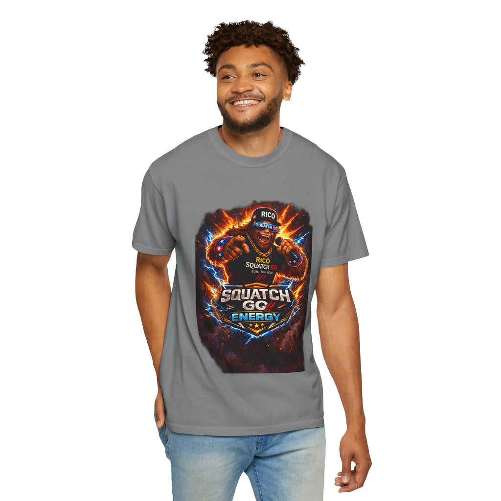Squatch GC Energy Graphic T-Shirt — Retro Gamer Energy Drink Design