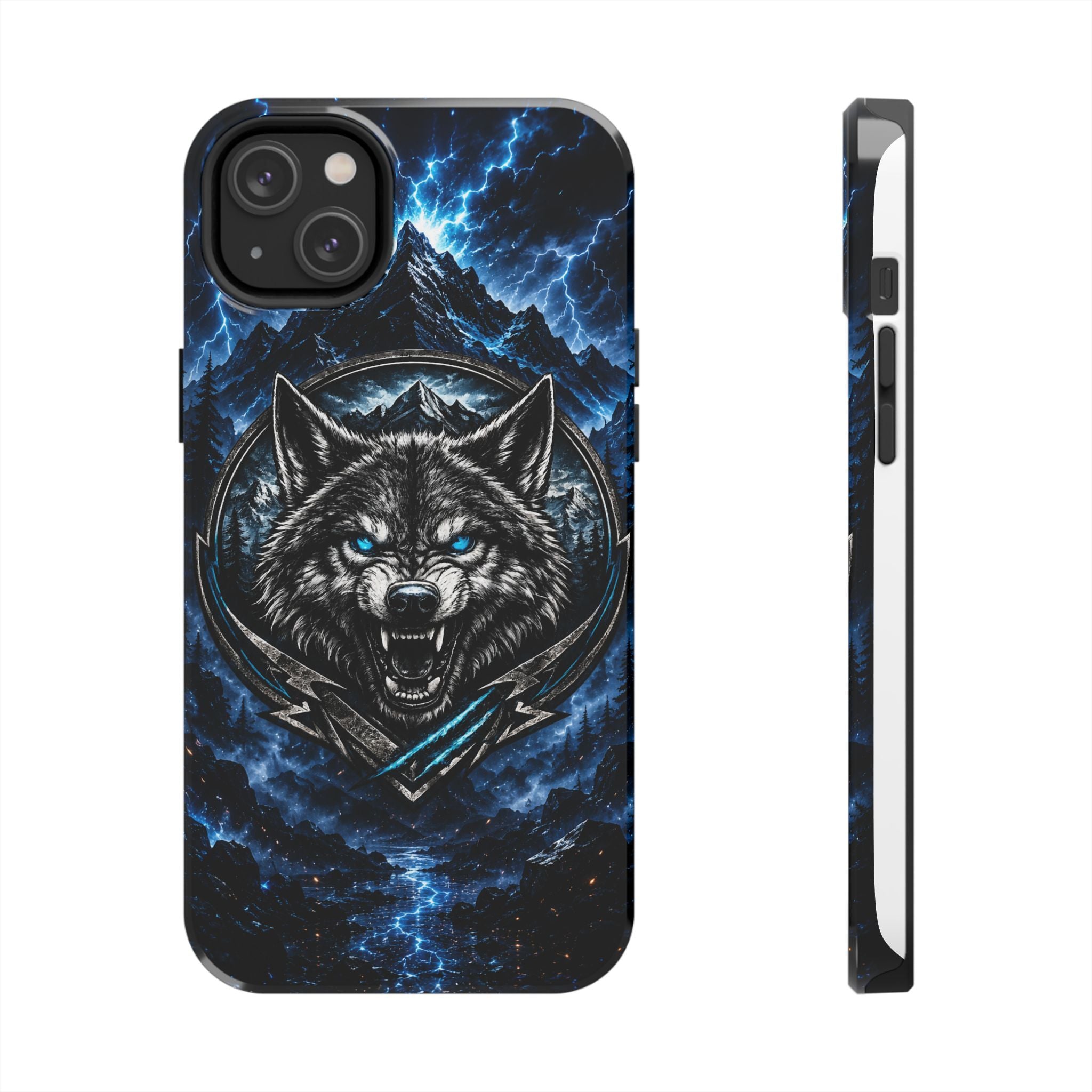 Wolf Thunder Tough Phone Case — Rugged Protective Case with Blue Lightning Wolf Design