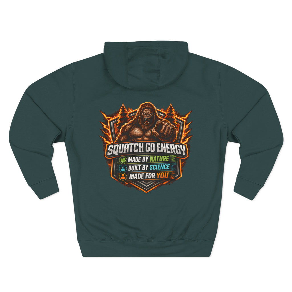 Squatch Go Energy Hoodie — Bigfoot Graphic Fleece Pullover (Made by Nature, Built by Science)