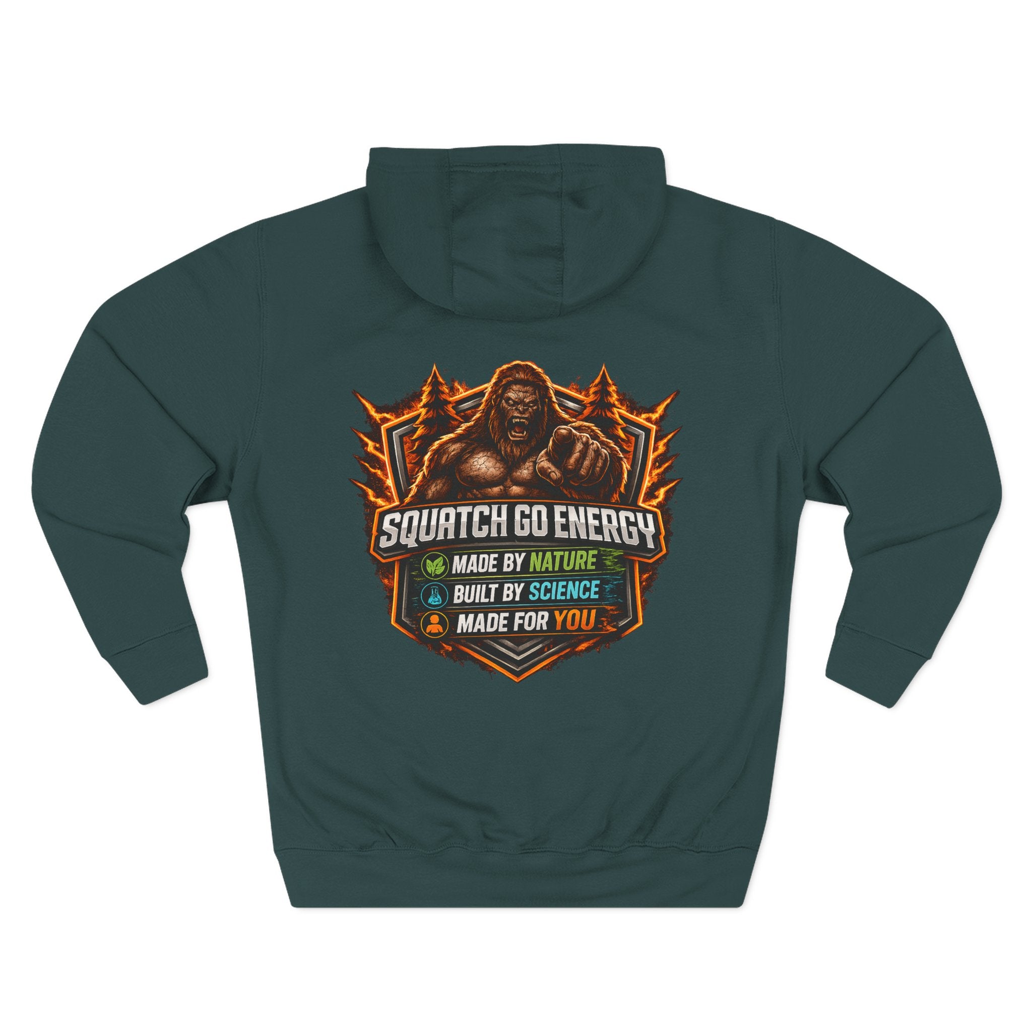 Squatch Go Energy Hoodie — Bigfoot Graphic Fleece Pullover (Made by Nature, Built by Science)