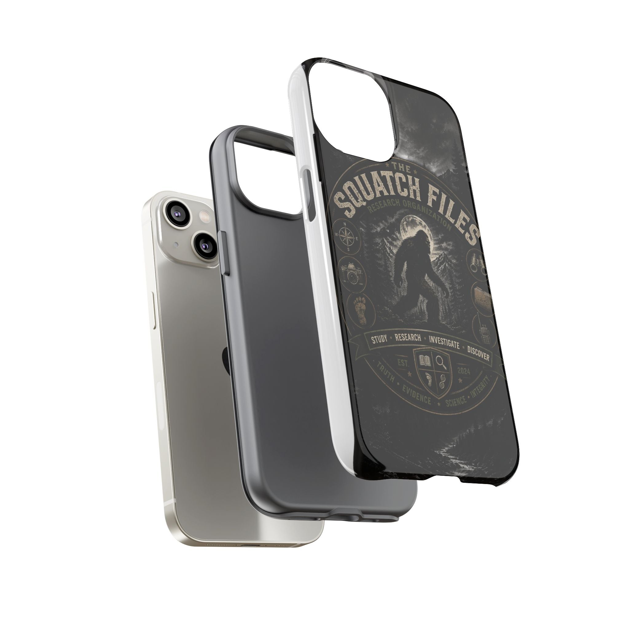 Squatch Files Research Organization Phone Case — Bigfoot Sasquatch Moonlit Forest Design